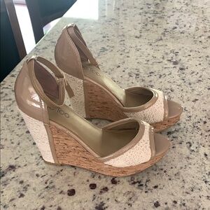 Beige and Cream Wedge Sandals